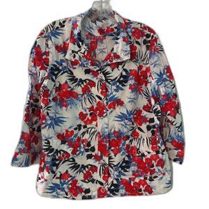 Chico’s Shacket L White Red Blue Floral Lightweight Cottagecore Grandmacore